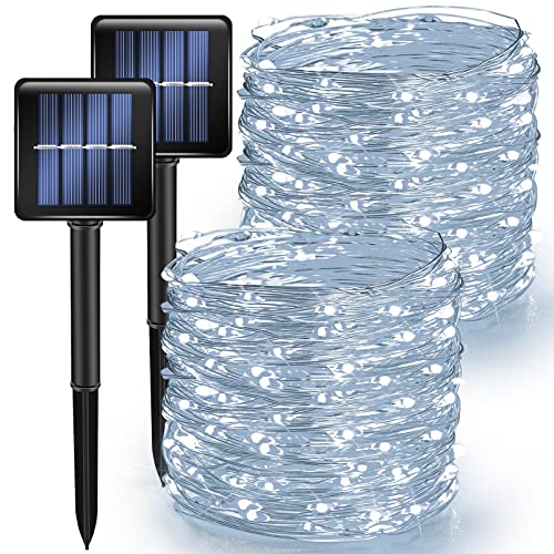 TW SHINE 2 Pack Solar String Lights Outdoor, Total 80 FT 240 LED Solar Powered Waterproof White Fairy Lights 8 Modes for Outside Christmas Party Tree Wedding Yard Decorations - color: White, size: 2 Pack