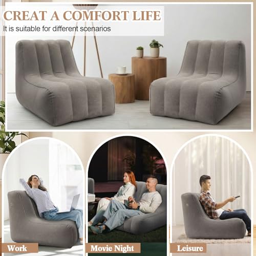Inflatable Chairs for Adults, Blow up Couch with Electric Air Pump, Inflatable Chairs for Movie Night Flocking Portable Blow up Furniture Beanbag Sofa for Living Room Party(Dark Grey)