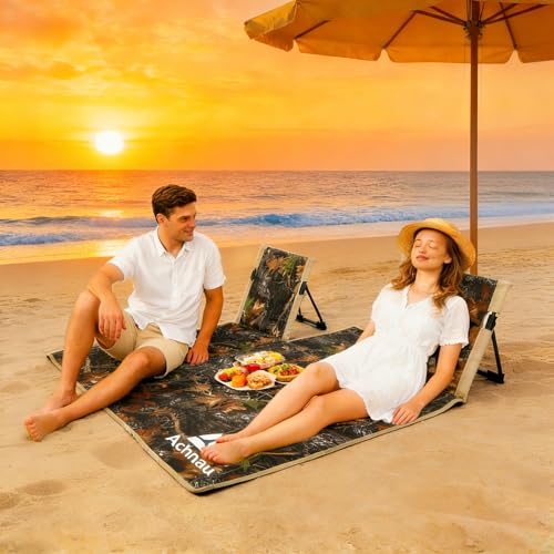 Beach Mat Lounge Chair 2-Person Foldable, Lightweight Lounge Mat with Back Support,600D Oxford 49"x49" Widen Beach Seat Storage Bag for Holidays Garden Camping Swimmingpool (Tree Camouflage) - color: Tree Camouflage
