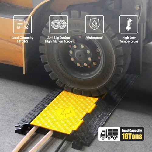 OrangeStar 2-Pack Rubber Cable Protector Ramp Heavy Duty 5-Channel Wire Cord Cover Ramps 18 Tons Load Capacity Traffic Speed Bumps for Driveway - color: 5-Channel (2-Pack)