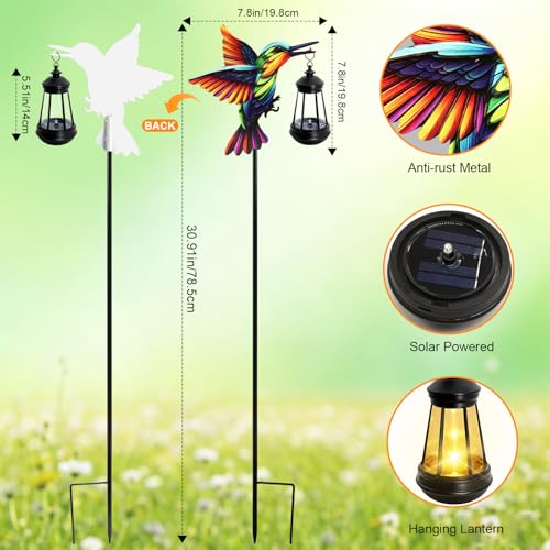 ANGMLN Hummingbird Solar Lights Outdoor, Hanging Lantern Waterproof, Birthday Gifts for Women Mom Mother's Day, Metal Garden Statue Yard Decor Patio Pathway Backyard Lawn Ornaments - color: Hummingbird