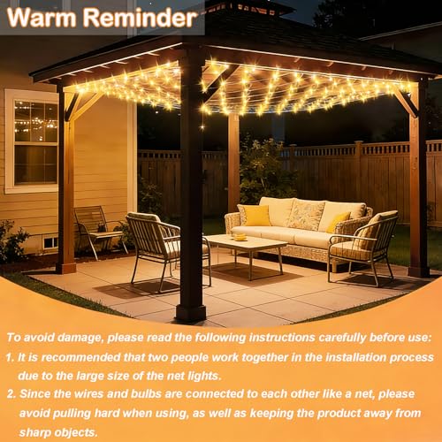 10ft x 10ft Solar Net Lights, 280LED Gazebo Mesh Lights Solar & USB Powered, Waterproof Netting Lights 8 Modes Clear Wire for Bushes Patio Garden Christmas Holiday Party Outdoor Decor (Warm White) - color: Warm White, size: 10ftx10ft (Clear Wire)