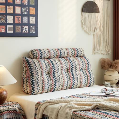 Healthy and comfortable bedside pillow, sponge headboard, latex long strip pillow for teenagers and students, can be disassembled and washed reading bedside backrest pillow, low backrest sofa pillow - color: Twilight Bloom, size: Full