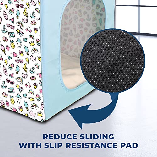 Pawtitas Portable Dog House for Small and Medium Dogs Comes with A Removable Cushion Pet Bed Mat Pillow | Anti-Slip Pad Under The House | Easy to Install, No Tools Or Screws are Required - Teal Comic