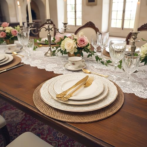 Dandat 60 Pcs Forks and Knives Cutlery Set Stainless Steel Steak Knives Forks Flatware Royal Silverware Set for Wedding Party Restaurant Dishwasher Safe (Gold)