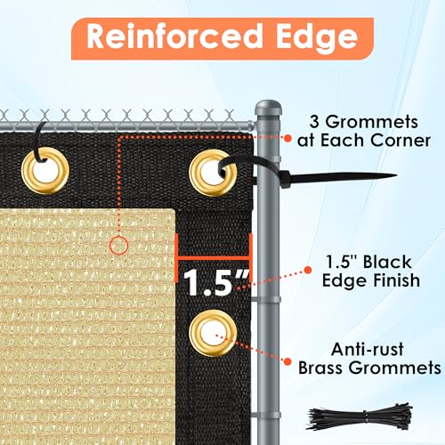 i COVER 4x12ft Privacy Screen Fence, Outdoor Fencing Panels, Garden Windscreen Mesh Shade Sail Net Barrier, Fence Privacy Screen Reinforced Bindings and Brass Grommets Cable Zip Ties, Sand - color: Sand, size: 4x12ft