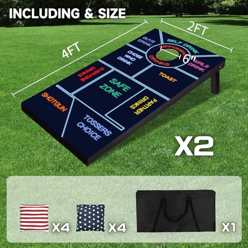 Cornhole Board Set 4x2 Regulation Size Cornhole Set with Carrying Bags & 8 Bean Bags Corn Hole Boards Bean Toss Game for Adults Family Outdoor Lawn Outside Backyard Games - color: Drink, size: 4*2FT