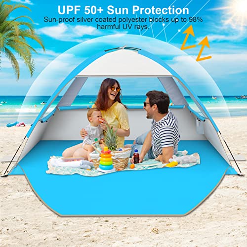 Gorich Beach Tent Sun Shelter for 3/4/6/8/10 Person with UPF 50＋ UV Protection, Lightweight & Easy Setup Beach Shade Canopy, Portable Beach Shade Tent Beach Cabana - color: Silver, size: 4 Person