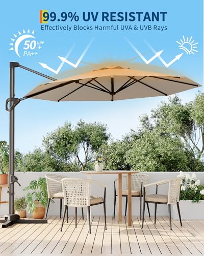 TrailBlaze 10ft Cantilever Patio Umbrella – 360° Rotating Offset Sun Shade with Adjustable Tilt, Waterproof Windproof 600D Oxford Canopy, Heavy-Duty Rustproof Aluminum Frame, Cross Base – Ideal for Garden, Patio, Poolside - color: Brown