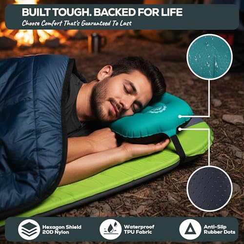 Gear Doctors 3.5oz Compact Ultralight Inflatable Camping Pillow —Inflatable Camp Pillow —Backpacking Pillows Ultralight—Camping Pillows for Sleeping, Hiking, Travel, Beach, Office, Neck, Lumper [Teal] - color: Teal Camping Pillow