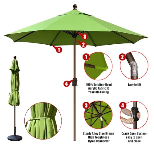 EliteShade USA 10-Year-Non-Fading 10Ft Market Patio Umbrella, UPF 50+ UV Protection Performance Sun Umbrella, Heavy Duty Commercial Grade Outdoor Table Umbrella with Crank & Tilt, Windproof Vented Top for Garden, Pool, Deck and Outdoor Playsets, Macaw Gre