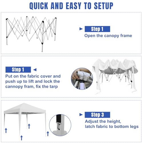 Yesker 10x10 Pop Up Canopy Tent UPF 50+ Waterproof Outdoor Canopy Portable Folding Easy Setup Gazebo Adjustable Height Instant Sun Shade Tent with Wheeled Bag for Events Parties Camping Patio, White - size: 10x10FT White
