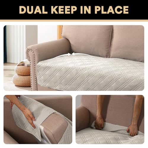 PrinceDeco Waterproof Couch Covers for Pets Couch Cover for Dogs Washable Seat Covers Pads for Sofa Thick Dog Bed Cover Non-Slip Sofa Slipcover Furniture Protector,French Oak,47x48 Inch - color: French Oak, size: Seat-Loveseat