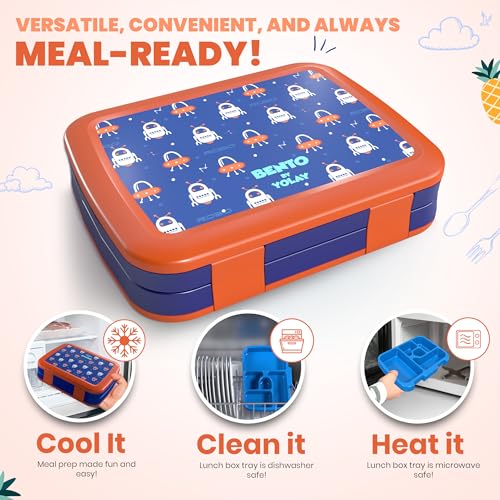 YOLAY Bento Box for Kids Lunch Box Leak-Proof, 5-Compartment Lunch Box Kids for Ages 3-10, Durable with Anti-Slip Base, Suitable for Schools, Outdoor and Travel (Mermaid) (Robo) - color: Robo