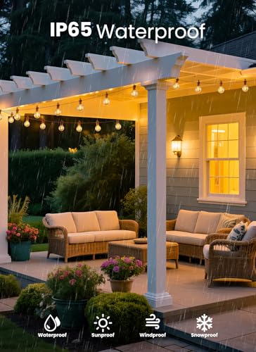 Outdoor String Patio Lights, 150FT 75 LED Patio Lights Waterproof, Connectable Shatterproof Hanging Outside String Light for Backyard, Porch, Deck, Balcony, Garden, House Decor, 2200K - size: 150ft
