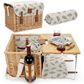 WILLOW WEAVE Picnic Basket with Table, Picnic Basket Set for 2, Willow Hamper with Wine Holder, Wicker Picnic Set with Blanket & Premium Tableware for Outdoor, Wedding, Anniversary, Birthday Gift - size: M for 2P-Leaf