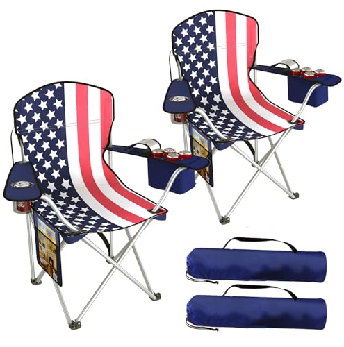 VTOY Folding Camping Chairs Durable 600D Oxford, Portable Outdoor Chair with Cooler Pouch, Cup Holder & Storage Pocket for Camping, Beach, Fishing - color: 2 Pack, Flag Color