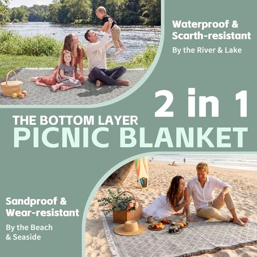 2 in 1 Extra Large Boho Beach Blanket Towel Picnic Camp Mat Family Beach Trip Essentials Summer Vacation Must Have Travel Accessories Lake Day Necessities Stuff Thing Need Gear Gift Item Gadget 2026 - color: Grey, size: 70''*70''