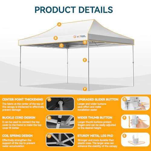 Hoteel 10x15 Pop Up Canopy Tent Heavy Duty Without Sidewalls, Waterproof Party Tent, Easy Set-up Commercial Instant Tents with Roller Bag & Sandbags, Hexagonal Leg (1-Year Warranty) - color: White, size: 10×15 （no Walls）
