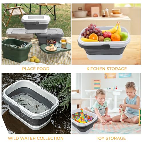 Picnic Basket Foldable Bucket with Lid and Handles, Portable Outdoor Storage Bucket, 18 Liters, Ideal for Camping、Outdoors and Car Trunks (White) - color: White