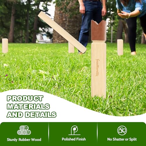 SunNordik Kubb Yard Game Set, Giant Viking Chess Outdoor Tossing Game with Carry Bag, Rubber Wood Backyard Lawn Game for Kids & Beginner - color: Classic
