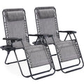Sweetcrispy Zero Gravity Chairs, Set of 2 Portable Recliner Beach Camping Patio Outdoor Folding Lounge Chair with Cup Holder Trays and Adjustable Pillow for Poolside, Garden, Backyard, Lawn (Grey) - color: Grey
