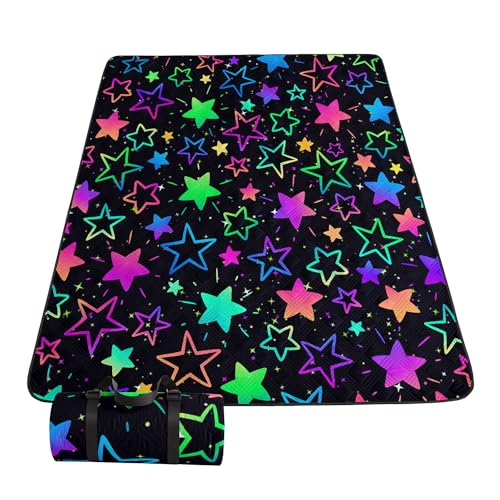 Outdoor Picnic Blanket,Portable Sandproof Waterproof Picnic Mat,Colorful Stars Printed Camping Beach Mat for Sand and Wet Grass Hiking (Colorful Stars L) - color: Colorful Stars, size: Extra Long - 78"x78"