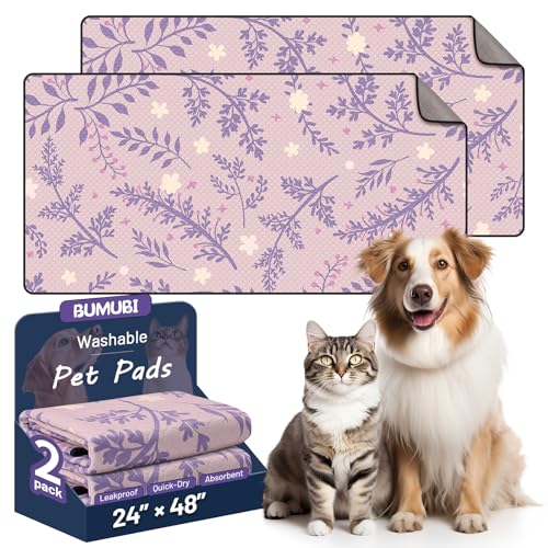 Washable Dog Pee Pads - Absorbent Reusable Puppy Training Pads, Waterproof Leak - Proof & Non - Slip for Crate Whelping Potty Training 24x48 (Pack of 2) - color: Purple Multicolor, size: 24x48in(Pack of 2)
