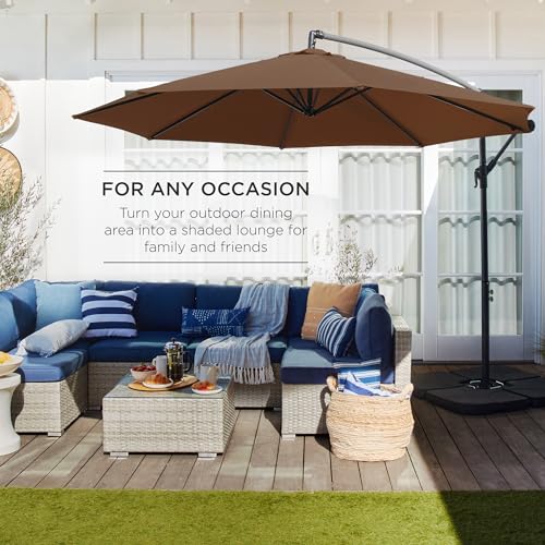 Best Choice Products 10ft Offset Cantilever Hanging Market Patio Umbrella, 8 Sturdy Ribs, Easy Adjustment - Brown - color: Brown, size: Offset