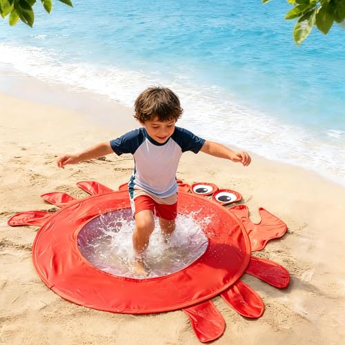 RunNico Pop Up Beach Pool, Portable Toddler Beach Pit with Water Bag and Storage Bag, Cute Shape Beach Pool Puddle for Outdoor Summer Beach Camping Traveling Vacation (Crab) - color: Crab