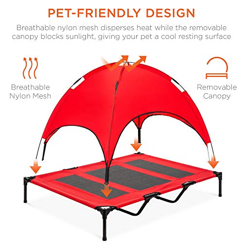 Best Choice Products 48in Elevated Cooling Dog Bed, Outdoor Raised Mesh Pet Cot w/Removable Canopy Shade Tent, Carrying Bag, Breathable Fabric - Red - color: Red, size: 48in
