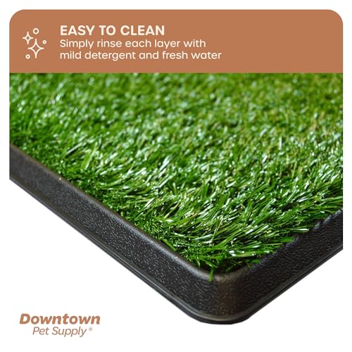 Downtown Pet Supply Dog Grass Pad with Tray, 16 x 20 - Outdoor and Indoor Potty System for Dogs with Replaceable Synthetic Grass Pee Turf - Portable and Waterproof Turf Dog Potty - size: 16" x 20"