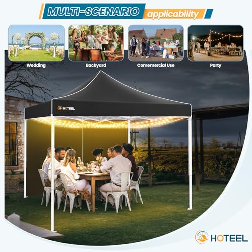 Hoteel 10x10 Pop Up Canopy Tent Heavy Duty with 4 Sidewalls, Waterproof Party Tent, Easy Set-up Commercial Instant Tents with Hand Bag & Rope & Nail, Hexagonal Leg (1-Year Warranty) - color: Black, size: 10×10 （4 Walls）