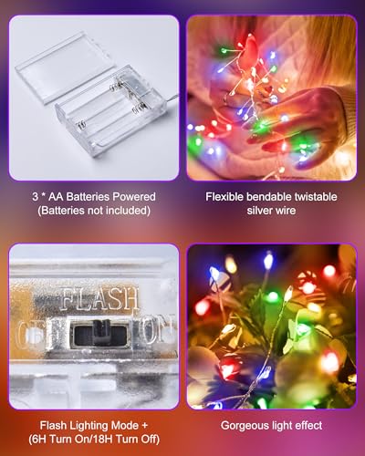 Fairy Lights Battery Operated, Twinkle String Lights Waterproof Silver Wire 5 Feet 60 Led Firecracker Starry Lights for DIY Wreath Home Wedding Party Bedroom Mason Jar Holiday Christmas, Multicolor - color: Multicolor