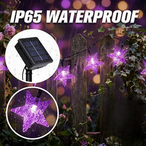 Twinkle Solar Star String Lights Outdoor Waterproof Fairy Lights 39FT 100 LED with 8 Lighting Modes for Camping Garden Wedding Party Tree Holidays Backyard Patio (Purple) - color: Purple