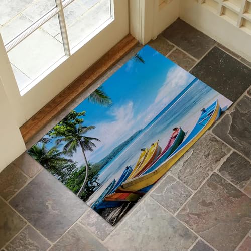 Tropical Beach Boats Indoor Door Mat for Entryway, 17x29.5 Inch, Colorful Coastal Scene Floor Doormat for Home Decor, Non-Slip Rug Mat for Living Room, Kitchen, Bedroom, Gifts for Beach Lovers - color: Color34