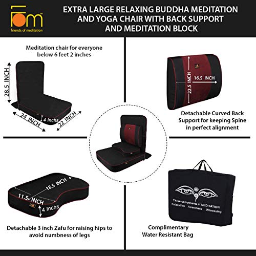 Friends of Meditation Extra Large Meditation Chair | Floor Chair with Back Support | Yoga Chairs for Adults | Portable Folding Chair | Yoga Chair with Cushion & Meditation Block | Black | 24x22 in - color: Black