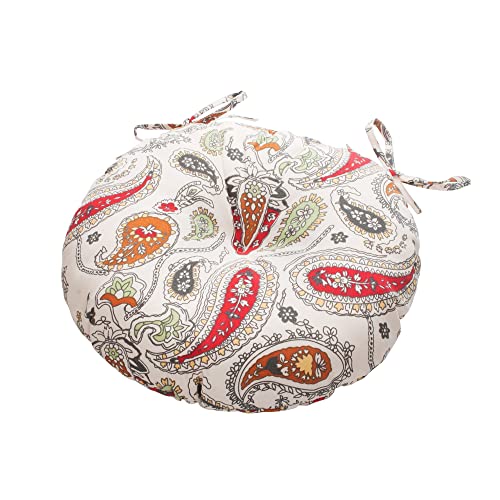 Magpie Fabrics Outdoor Round Bistro Seat Cushions with Ties, 15"x15"x4" Set of 2, Tufted Waterproof Barstool Chair Pads for Patio Home Garden Office, Paisley Beige Red - color: Paisley Red Beige