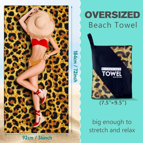 Leopard Print Beach Towel Oversized 36" x 72", Thin Lightweight Sand Free Quick Dry Microfiber Towel for Swimming Pool Cruise Camping Travel - color: Color_26