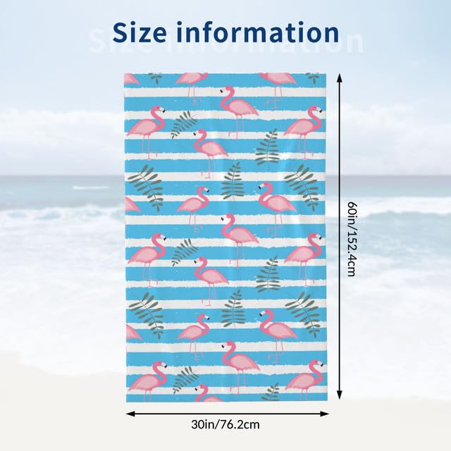 JOOCAR Blue Pink White Flamingo Beach Towel Cute Stripe Microfiber Beach Towels Blanket Oversized Tropical Big Extra Large XL Pool Towels Quick Dry Sandproof for Women Girls Kids 30x 60 Inch - color: B3