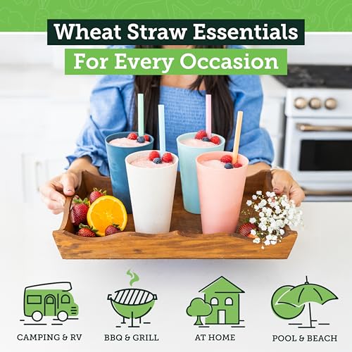 Grow Forward Premium Wheat Straw Cups - 20 oz Unbreakable BPA Free Hard Plastic Cups - Reusable Lightweight Plastic Drinking Glasses for Kitchen, Outdoor, Water, Camping, RV - Tropical - color: Tropical, size: 20oz