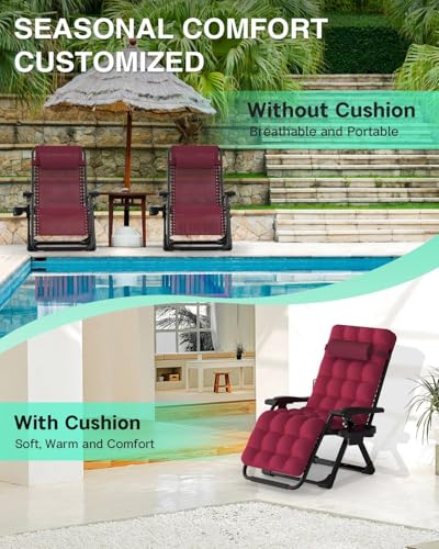 ZENPETIO Zero Gravity Chair, Reclining Camping Chair with Cup Holder and with Removable Cushion, Anti Gravity Lounge Chair for Indoor and Outdoor - color: Wine Red