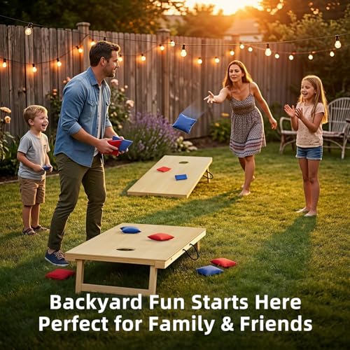 Cornhole Boards Set 4x2 Regulation Size, Corn Hole Game Set for Adults & Family, Vintage Rustic Wood Design Waterproof All Weather with 8 Bean Bags Carry Bag for Backyard Lawn Tailgate Beach Outdoor