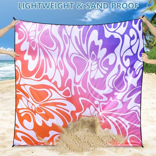 WIWIGO Beach Blanket Waterproof Sandproof Beach Mat 79" X 83"/10'x9'for 2-8 Adults Quick Drying Outdoor Picnic Mat Beach Accessories for Travel, Camping, Hiking - color: Big Flower-orange and Purple Gradient, size: 79" X 83"（1-4person）