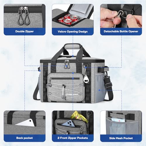 Maelstrom Soft Sided Cooler Bag, 30/40 Can Collapsible Insulated Ice Chest, Large Leakproof Portable Storage for Camping, Travel, Kayaking & Beach - color: 5.Gray with lid, size: 30 Can