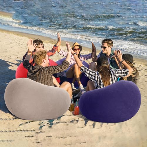 Realspring 6 9 12 Pcs Inflatable Bean Bag Chairs for Adults with Electric Air Pump, Blow up Couch Folding Portable Inflatable Couch Lazy Sofa for Outdoor Movie Night Camping(Blue,Red,Coffee,12 Pcs) - color: Blue,red,coffee
