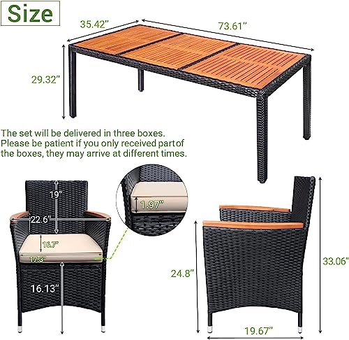 Devoko Outdoor Patio Dining Sets 9 Pieces Wicker Outdoor Dining Table and Chairs Set with Acacia Wood Table Top and Widened Armrests for Backyard, Garden, Deck (Black) - color: Black, style: 9 Piece Dining Set