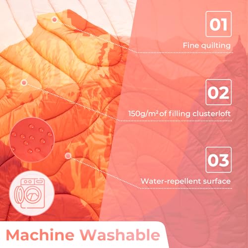 KingCamp Ultralight Camping Blanket, Packable Down Alternative Puffy Printed Wearable Blanket with Snap Buttons & Corner Loops Weatherproof Quilt for Outdoor Travel Stadium (78.7"L x 57.1"W, ORANGE) - color: Scenictrail-orange, size: 79" x 57"