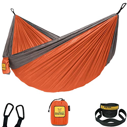 Wise Owl Outfitters Camping Hammock – 500lbs Portable Hammock with Tree Straps - Travel, Backpacking, Hiking, Outdoors Camping Gear - Single or Double - color: Orange & Grey, size: Single