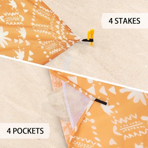 Sandproof Waterproof Beach Blanket, 78''×86'' Large Foldable Picnic Blankets for 1-4 Adults w/ 4 Stakes & 4 Pockets, Polyester Lightweight Sand Free Boho Outdoor Beach Mat for Camping, Hiking, Travel - color: Boho Honey, size: 6.5x7.2 FT (1～4 person)